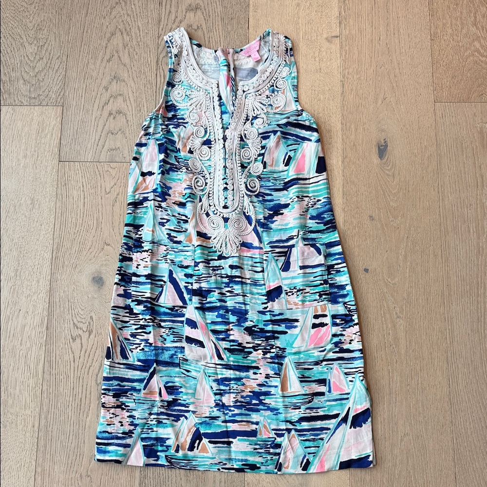 Lilly Pulitzer Carlotta Stretch Shift Dress – Pier Pressure Print, Size 2, EUC